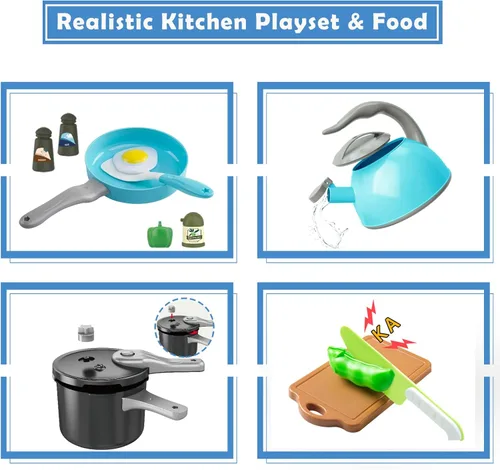Miniatura 6 de Bruvoalon Juego de juguetes de cocina para niños de 67 piezas, juego de cocina para niños pequeños con ollas, sartenes, utensilios de cocina