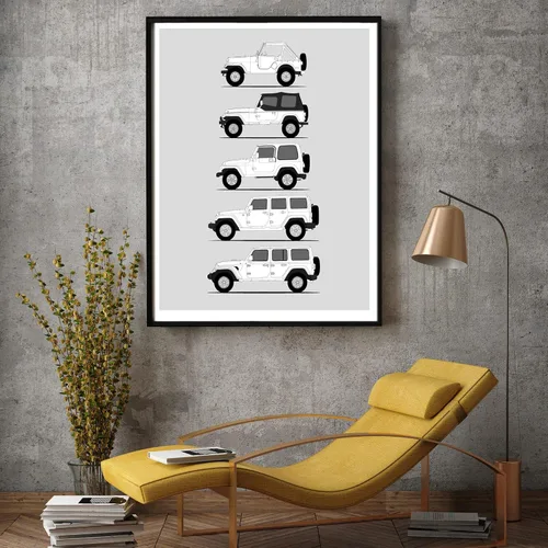 Miniatura 4 de Idea Network Póster hecho a mano compatible con Jeep Wrangler Generations (Yj, Tj, Jk, Jl), arte de pared impreso hecho a mano con las generaciones