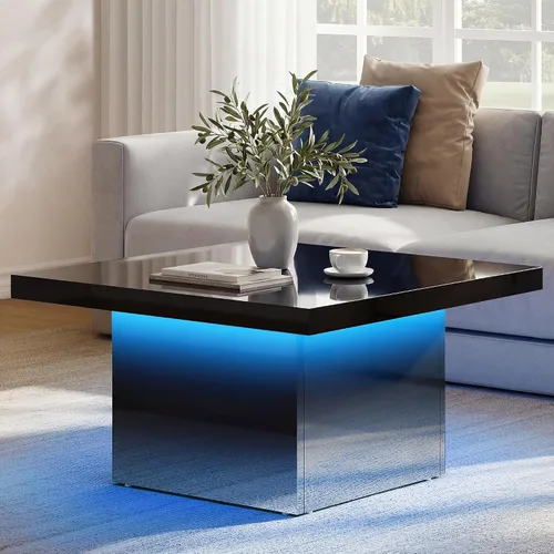 Miniatura 7 de YITAHOME Mesa de centro cuadrada, mesas de centro para sala de estar con luces LED, moderna mesa de café de cóctel para decoración, color negro