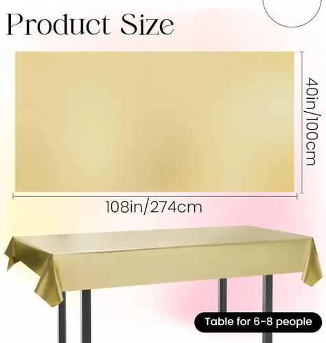 Miniatura 2 de Just Shimmer 2 piezas de mantel de plástico dorado - Impresionante acabado mate metálico, 40" x 108" mantel para Año Nuevo, perfecto para decoración