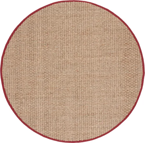 Miniatura 3 de SAFAVIEH Alfombra redonda de 6 pies, colección de fibra natural, natural y rojo, hierba marina, patrón de tejido de canasta con borde (NF114D)