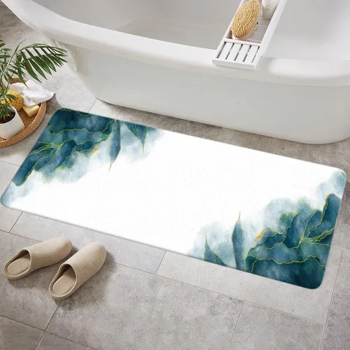 Miniatura 9 de Tapetes de baño de mármol verde y dorado para baño, de franela verde oliva esmeralda oscuro, tapete de baño para ducha, antideslizante, moderno