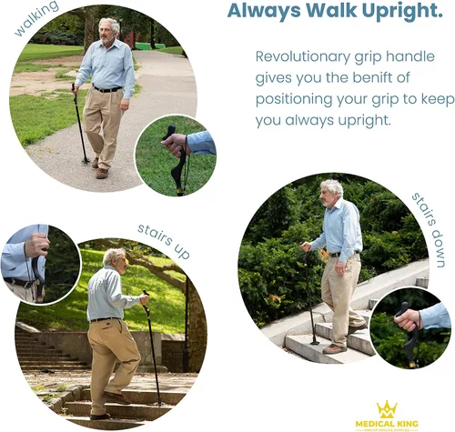 Miniatura 4 de Bastón para caminar para hombres y mujeres - Bastón especial de equilibrio con 10 alturas ajustables - Autoportante, plegable, portátil, plegable