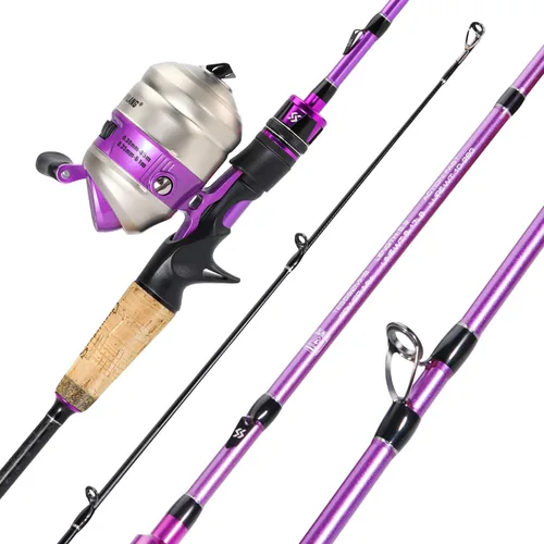 Sougayilang Spincast - Combo de carrete y caña de pescar, caña de carbono duradera de 5 pies y 9 pulgadas, carrete de pesca antirretroceso Quickset