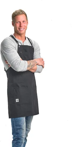 Miniatura 8 de Mercer Culinary Metro Edge Renegade - Delantal con peto, color negro y correas de cuero marrón