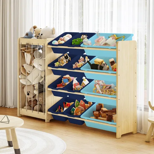 Miniatura 8 de EXPERLAM Organizador de Almacenamiento de Juguetes para Niños, 2 en 1 Almacenamiento de Animales de Peluche y Organizador de Juguetes con 12