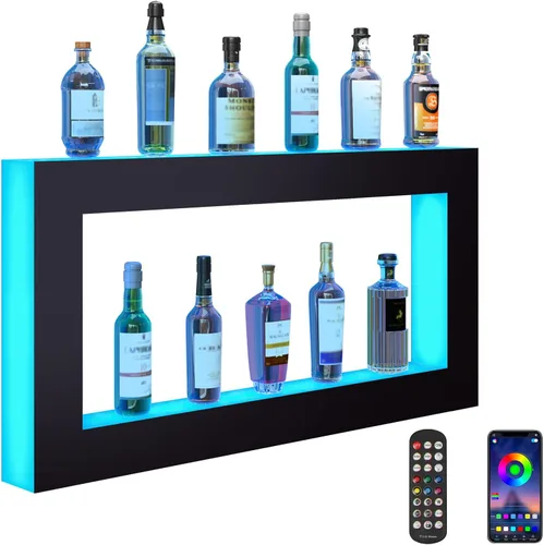 Miniatura 9 de VEVOR Pantalla de botella de licor con iluminación LED, 2 niveles de 30 pulgadas, compatible con USB, estante iluminado de bar para el hogar