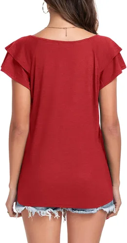 Miniatura 5 de Poetsky Camisas de verano para mujer, estilo casual, cuello en V, manga corta, ajuste holgado