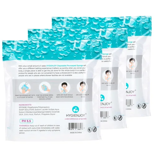 Miniatura 2 de HYGIENJOY Toallitas de limpieza para la piel (75 unidades, 3 paquetes) – Esponja de baño sin enjuague para adultos, extra gruesa, sin residuos