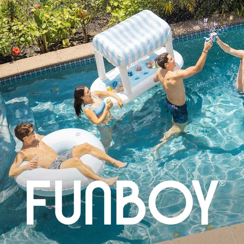 Miniatura 6 de FUNBOY Flotador inflable gigante de rayas azul claro con portavasos de 48 pulgadas Flotador grande para piscina para adultos Tubo