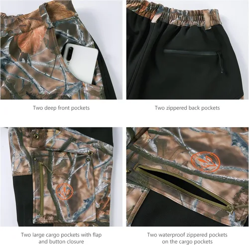 Miniatura 5 de BASSDASH Pantalones de caza con aislamiento de empalme, resistentes al agua, camuflados, tácticos, reforzados, resistentes al viento