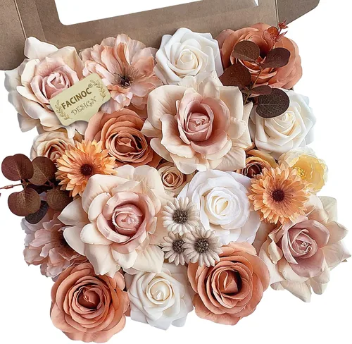 FACINOC Rosas Flores Artificiales Ramo Combo Caja Set para Bricolaje Centros de Mesa de Boda para Mesa Nupcial Baby Shower Fiesta Decoraciones
