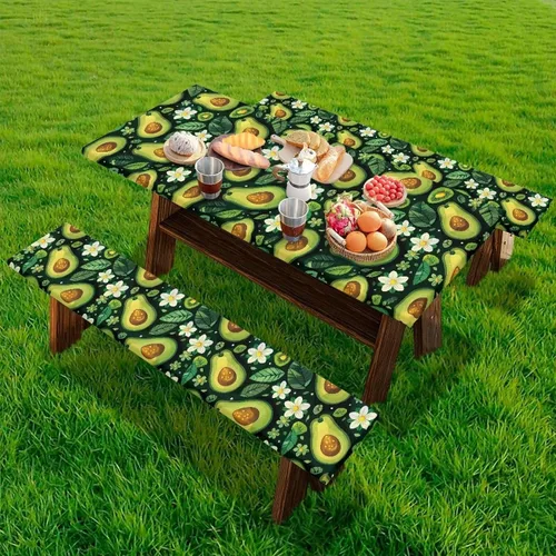Miniatura 2 de Funda de mesa de picnic con fundas de banco, resistente al viento, resistente a las manchas, mantel de camping y accesorios de viaje, juego de 3