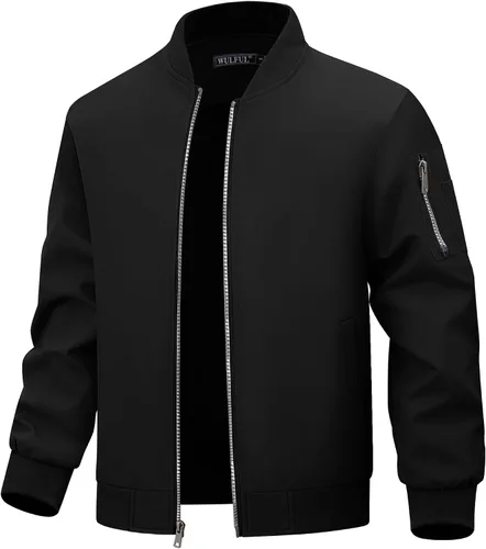 Miniatura 11 de WULFUL Chaqueta Bomber para Hombre Ligera Casual Cortavientos con Cremallera Abrigo con Bolsillo