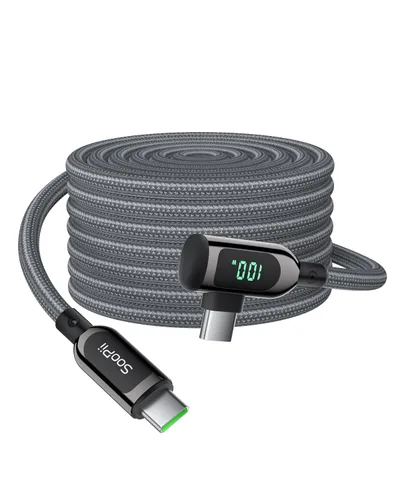 Miniatura 23 de SOOPII 100W Cable USB C a USB C de Ángulo Recto, Cable de Aleación de Zinc de 1 Pie de Tipo-C Trenzado de Nylon con Pantalla LED para iPad