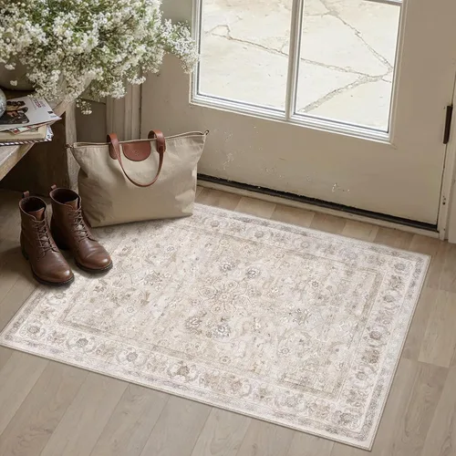 Miniatura 87 de PureCozy - Alfombra de área beige de 8 x 10, lavable, vintage, alfombra para sala de estar, dormitorio, gran alfombra suave retro de pelo bajo