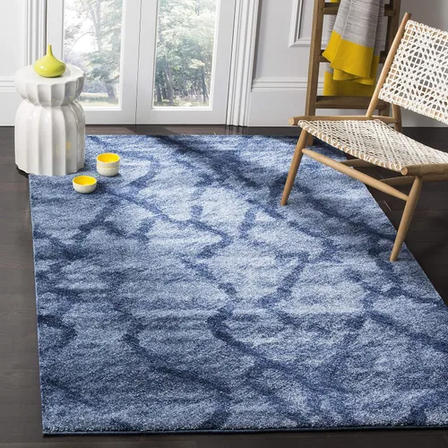 Miniatura 11 de SAFAVIEH Retro Collection - Alfombra decorativa de 2 pies 3 pulgadas x 5 pies, azul y azul oscuro, diseño abstracto moderno, no desprende pelusa