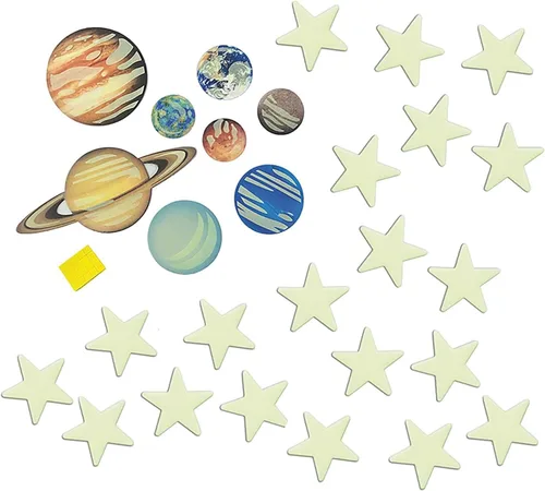 Miniatura 3 de 4M: Glow: Planets & Nova Star - 20 adhesivos de pared y techo que brillan en la oscuridad, carga de luz, varios tamaños, pestañas adhesivas