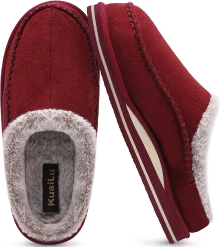 KuaiLu Pantuflas tipo zueco para hombre con soporte de arco, de piel sintética, espuma viscoelástica, cálidas, cómodas, sin cordones, para