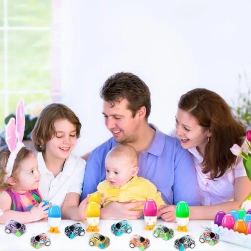 Miniatura 6 de DIYDEC 36 piezas de autos de Pascua rellenos de huevos mini autos de carreras de Pascua para niños, juguetes de automóvil para rellenar cestas