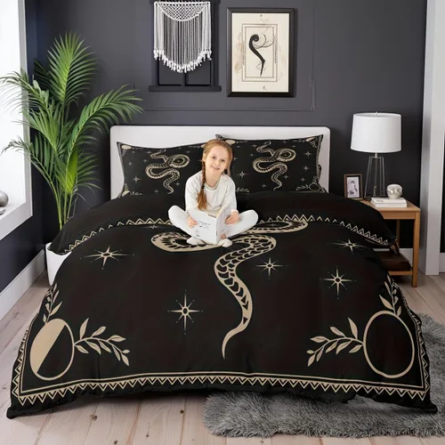Miniatura 8 de Funda de edredón de gatos negros y blancos, juego de ropa de cama verde para niños, bonita funda de edredón de gatos para decoración de habitación