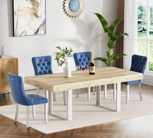 Miniatura 27 de Juego de mesa de comedor extensible marrón de 7 piezas para 6, 63 a 78.74 pulgadas, moderno juego de mesa de cocina y comedor, mesa de comedor Mesa