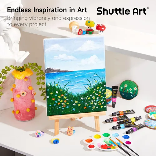Miniatura 9 de Juego de pintura acrílica Shuttle Art, 16 tubos de 12 ml, calidad de artista, pigmentos ricos no tóxicos, colores ideales para niños, adultos