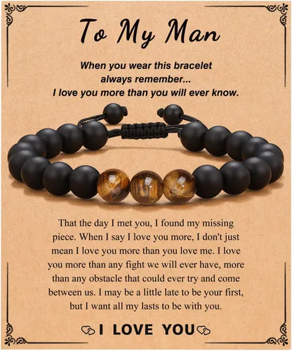 Miniatura 13 de Pulsera de Hombre UNGENT THEM de Piedra Natural, Regalo de Graduación, Cumpleaños, Navidad, San Valentín para Adolescentes, Hijo, Papá, Hermano