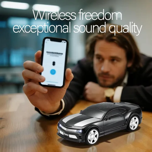 Miniatura 4 de WSTER Altavoz Bluetooth modelo de coche deportivo con sonido estéreo, emparejamiento TWS, luces LED de fiesta, reproducción USB/TF, ruedas móviles
