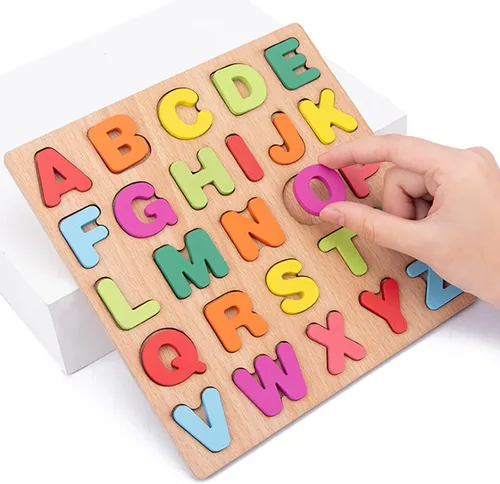 Miniatura 3 de Rompecabezas de madera para niños pequeños, paquete de 3 rompecabezas con forma del alfabeto para niños de 3 años Montessori de madera para niños