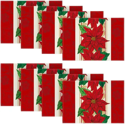 Miniatura 8 de Artoid Mode Juego de 4 manteles individuales redondos de Navidad con acuarela de Poinsettia roja, 15 pulgadas, alfombrillas de mesa redondas