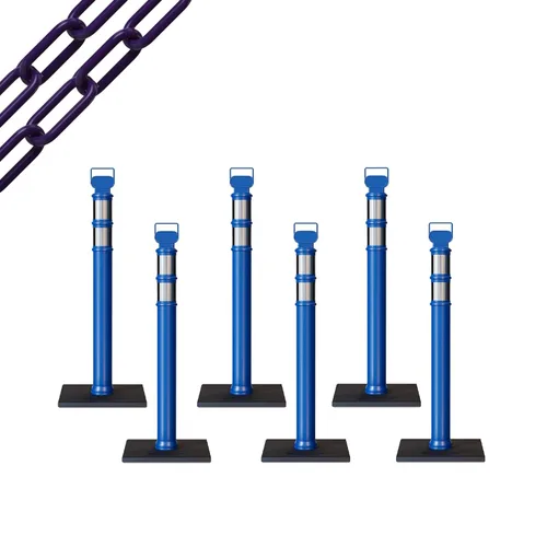 Miniatura 69 de Trafford Industrial - Paquete de 6 postes de delineador de 45 pulgadas, collares reflectantes de 3 pulgadas, base de goma de 10 libras