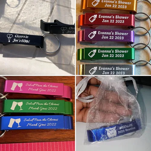 Miniatura 5 de 10 llaveros personalizados para abridor de botellas con logotipo/texto grabado a granel para fiestas, graduaciones, cumpleaños, bares, recuerdos