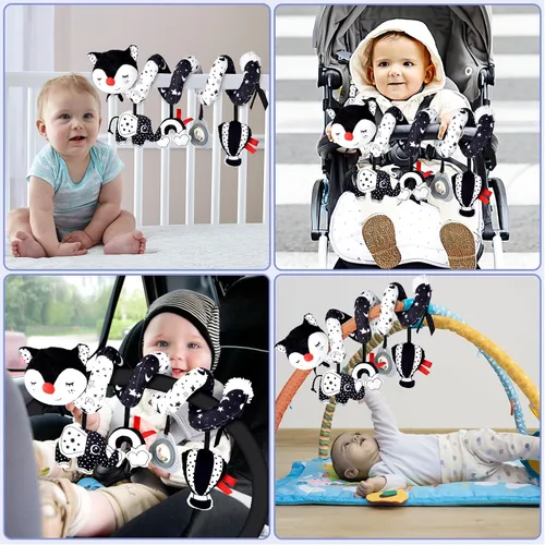 Miniatura 4 de XIXILAND Juguetes de Coche Musicales para Asiento de Bebé en Negro y Blanco, Juguetes para Bebés, Juguetes para Niños de 0 a 6 Meses, Juguetes