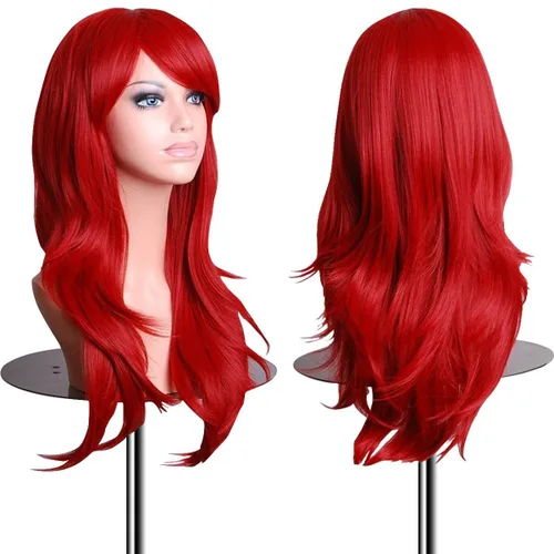 Miniatura 7 de EmaxDesign Pelucas de 28 pulgadas ondulado rizado Cosplay peluca con gorra de peluca y peine (azul oscuro)