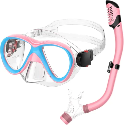 Miniatura 10 de Kids Snorkel Set, Dry Top Snorkeling Gear for Kids, Diving Mask for Youth Boys Girls Age 5-15, Tempered Glass Swimming Goggles Combo Set, Anti-Fog