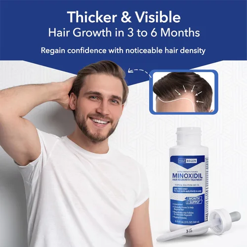 Miniatura 4 de Hair Regen Liquid Minoxidil Men 5% Percent - Solución Tópica Avanzada de Fuerza Extra para Gotas de Suero de Recrecimiento - Tratamiento