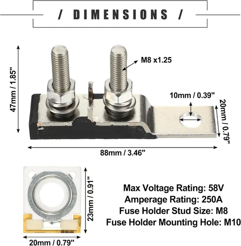 Miniatura 5 de Motoforti Kit de bloque de fusibles de terminal MRBF de 250 A, doble voltaje máximo de 58 V para automóvil, barco marino, RV, plástico, negro, 1