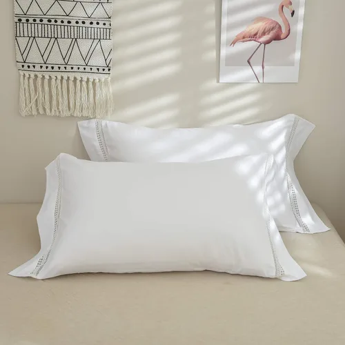 Miniatura 8 de FADFAY Juego de funda de edredón de encaje, ropa de cama blanca 100% algodón de 600 hilos, ropa de cama ultra suave, antidecoloración, elegante