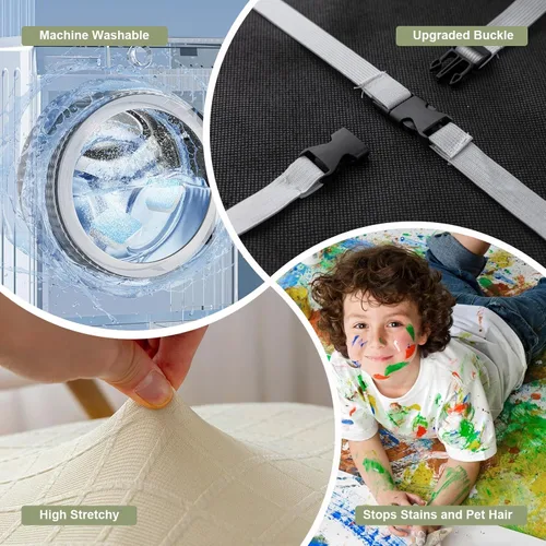 Miniatura 7 de Juego de 6 fundas impermeables para asiento de silla de comedor, elásticas, extraíbles y lavables, fundas de asiento para silla de comedor