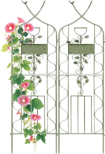 Miniatura 8 de LZRS - Paquete de 2 arcos de hierro rústico de 71x20 pulgadas para decoración de jardín con enrejado con revestimiento de metal negro – Perfecto