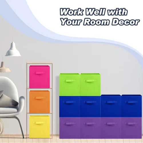 Miniatura 8 de Hillban 48 cubos de almacenamiento plegables de 11 pulgadas, cubos de tela a granel con doble asa, cubo organizador para armario, juguetes, aula