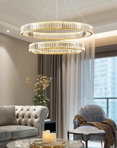 Miniatura 9 de Candelabros modernos de cristal con control remoto, 3000-6000 K 20 pulgadas, anillo de oro de 20 pulgadas, lámpara LED regulable de cristal redondos