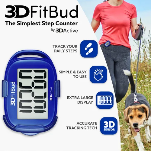 Miniatura 2 de 3DFitBud Simple Contador de Pasos - Podómetro 3D para caminar de 3DActive con clip, cordón, rastreador de pasos preciso, pantalla grande, fácil