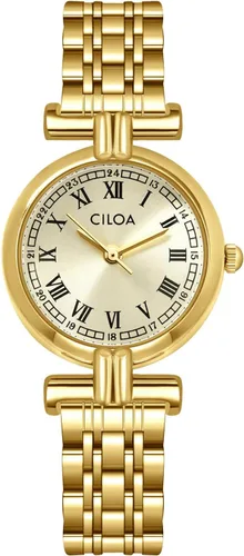 CILOA Relojes para mujer, reloj de pulsera pequeño de lujo con esfera de números romanos vintage dorado con correa de cuero de acero inoxidable