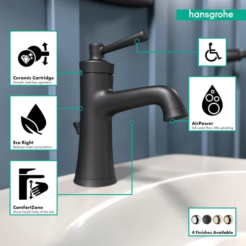 Miniatura 4 de hansgrohe 4771670 Joleena Grifo de un solo orificio de 1.2 GPM con drenaje emergente, 7.75 pulgadas de alto, negro mate Mate negro