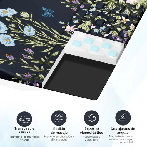 Miniatura 4 de Ospelelf Almohadilla Ergonómica para Mouse y Soporte con Reposamuñecas para Teclado, Comodidad de Espuma Viscoelástica, Alivio del Dolor para Flores