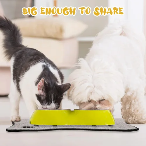 Miniatura 6 de Breling Tapete para perros para comida y agua, 2 piezas en forma de hueso, antideslizante, tapete de alimentación para mascotas para debajo
