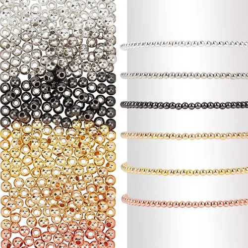 PH PandaHall 360 cuentas espaciadoras lisas de 0.118 pulgadas, 6 colores, oro de 14 quilates, pequeñas cuentas redondas sin costuras para el verano,
