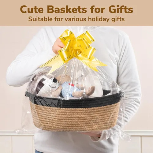 Miniatura 2 de Goodpick Cesta tejida pequeña, linda cuerda rosa, cesta de algodón para bebé, cesta de almacenamiento para habitación de guardería, caja de juguetes